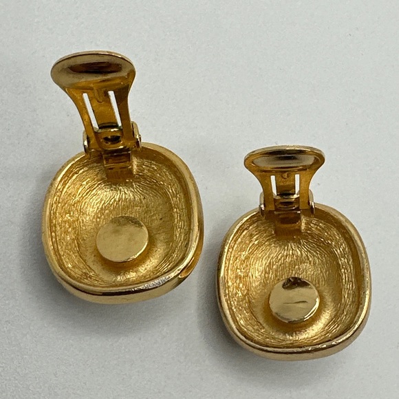 Vintage CHRISTIAN DIOR Black Enamel And Pave Rhinestone Earrings Clip On #542 - Picture 5 of 5